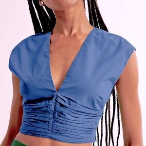 Abercrombie& Fitch | Poplin Plunge V-Neck Top Blouse XL‎ Smock Ruching Classic